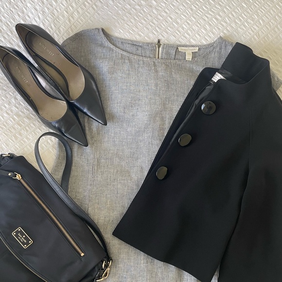 Eileen Fisher Hemp and Organic Cotton ministripe chambray shift Dress S - Picture 3 of 14